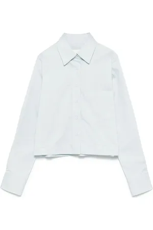 Closed Blouses & Shirts, Dames, Blauw, S, Katoen, Blauw Cropped Overhemd met Knoopsluiting