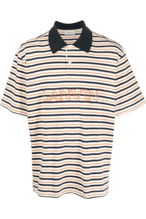 Lanvin Tops, Heren, Veelkleurig, M, Katoen, Gestreept poloshirt met logo-borduursel