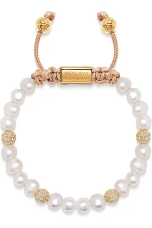Nialaya Accessoires, Dames, Geel, M, Nylon, Kralenarmband met Parel en Goud