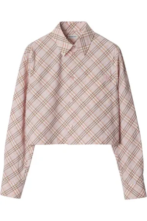 Burberry Blouses & Shirts, Dames, Roze, S, Katoen, Vintage Check Cropped Blouse met Knopen