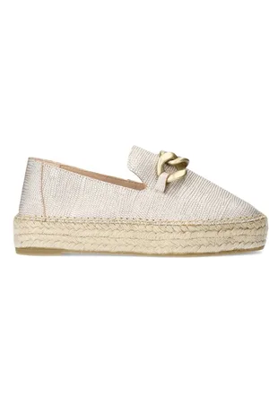Manfield Schoenen, Dames, , 38 EU, Jute, Gouden leren espadrilles met kettingdetail