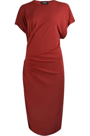 Dsquared2 Kleedjes, Dames, Rood, M, Rode Jurk met Gedrapeerde Korte Mouwen