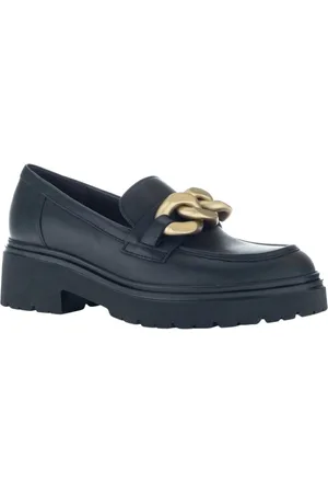 Gabor Schoenen, Dames, Zwart, 38 EU, Leer, Zwart Gouden Matte Gesloten Loafers