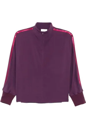 FORTE FORTE Sweatshirts & Hoodies, Dames, Paars, M, Satijn, Soepelvallende Crêpe Top met Satijnen Strepen