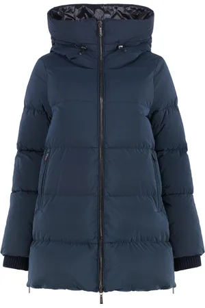 MOORER Jassen, Dames, Blauw, S, Gewatteerde jas met capuchon en geribde manchetten