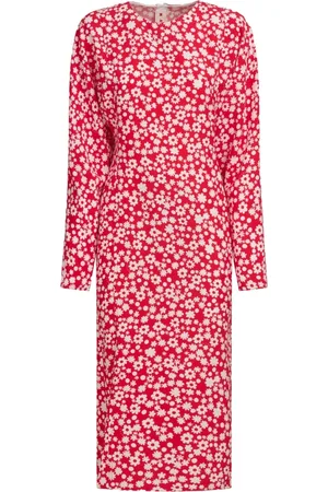Marni Kleedjes, Dames, Rood, S, Rayon, Bloemenprint Midi Jurk