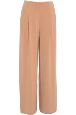 Norma Kamali Broeken, Dames, Bruin, M, Bruine Hoge Taille Geplooide Wijde Pijpen Broek