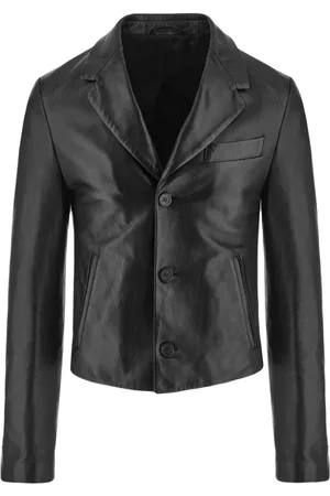 Salvatore Ferragamo Jassen, Heren, Zwart, M, Zwart leren jack - Slim fit, single-breasted blazer