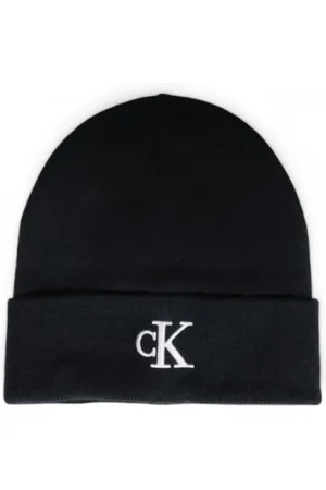 Calvin Klein Accessoires, Heren, Zwart, ONE Size, Polyester, Monogram Geborduurde Beanie