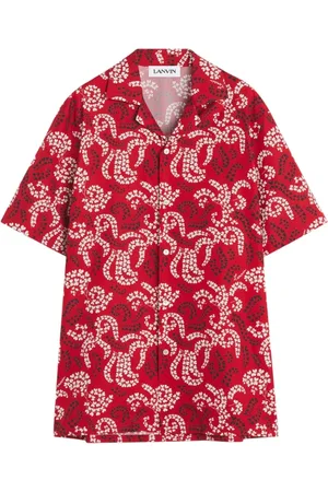 Lanvin Overhemden, Heren, Rood, M, Katoen, Cardinal Shirt met Korte Mouwen