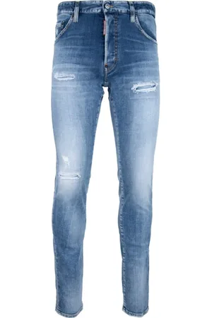Dsquared2 Jeans, Heren, Blauw, L, Katoen, Button Jeans met leren patch