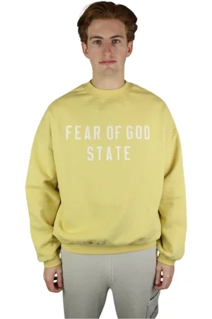 FEAR OF GOD Sweatshirts & Hoodies, Heren, Geel, S, Luxueuze Amber Heavy Fleece Crewneck
