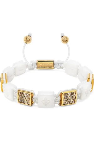 Nialaya Accessoires, Dames, Geel, M, Nylon, Witte Keramische Flatbead Armband met Gouden CZ