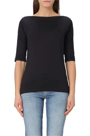 Dondup Tops, Dames, Zwart, S, Katoen, Katoenen Boothals T-shirt