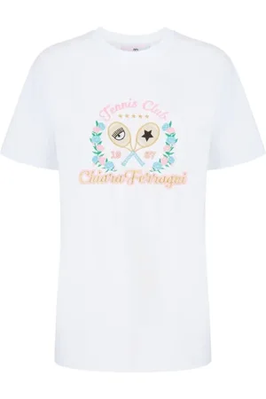 Chiara Ferragni Tops, Dames, Wit, M, Katoen, Tennis Club Geborduurde T-shirt
