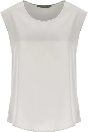 D.EXTERIOR Tops, Dames, Grijs, S, Satijn, Grijze Satijnen Crew Neck Mouwloze Top