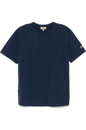 Woolrich Tops, Heren, Blauw, 2Xl, Blauwe T-shirts en Polos met Logo