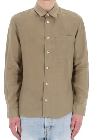 A.P.C. Overhemden, Heren, Groen, M, Linnen, Linnen Italiaanse Kraag Overhemd