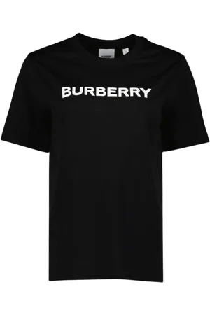 Burberry Tops, Dames, Zwart, XS, Katoen, T-shirt met ronde hals en logo-print