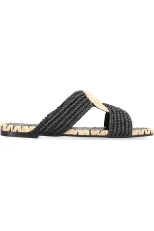 Castaner Schoenen, Dames, Zwart, 36 EU, Leer, Rieten Vierkante Teen Slippers