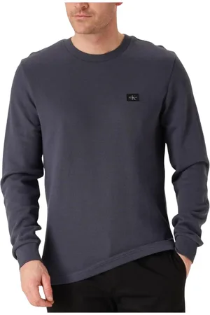 Calvin Klein Sweatshirts & Hoodies, Heren, Blauw, L, Katoen, Woven Label Waffle LS Tee