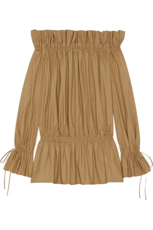 Saint Laurent Kleedjes, Dames, , M, Katoen, Off-Shoulder Katoenen Jurk
