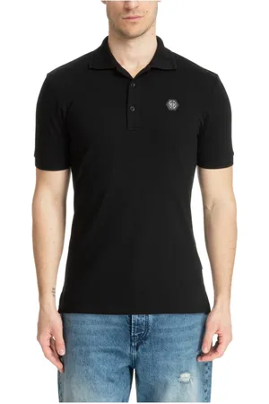 Philipp Plein Tops, Heren, Zwart, L, Katoen, Effen Gothic Polo Shirt met Logo