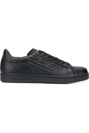 EA7 Schoenen, Heren, Zwart, 38 1/2 EU, Leer, Embossed Logo Sneakers