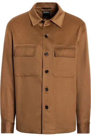 Ermenegildo Zegna Jassen, Heren, Bruin, L, Cashmere Overshirt met Patch Zakken