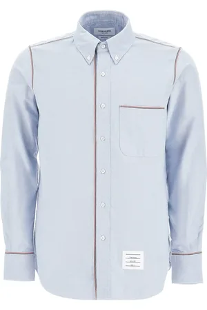 Thom Browne Overhemden, Heren, Blauw, L, Katoen, Geklede overhemd met grosgrain bies