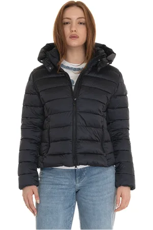 save the duck Jassen, Dames, Zwart, M, Polyester, Gewatteerd Kort Harrington Jack met Afneembare Capuchon