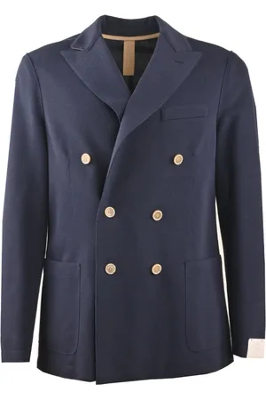 ELEVENTY Jassen, Heren, Blauw, S, Linnen, Linnen Double-Breasted Jas