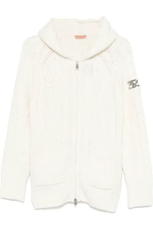 ERMANNO SCERVINO Truien, Dames, Wit, S, Cable-Knit Classic Hood Jacket