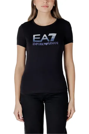 EA7 Tops, Dames, Zwart, L, Katoen, T-shirt met korte mouwen