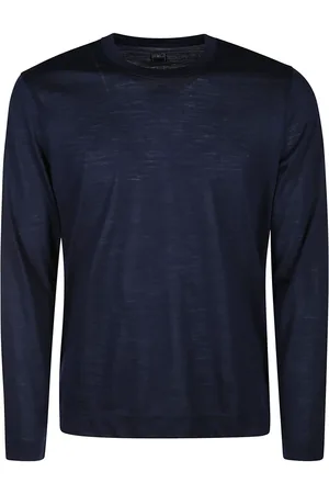 FEDELI Truien, Heren, Blauw, M, Wol, Wollen trui met ronde hals