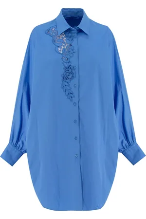 ERMANNO SCERVINO Blouses & Shirts, Dames, Blauw, XS, Katoen, Overhemd met kantdetails