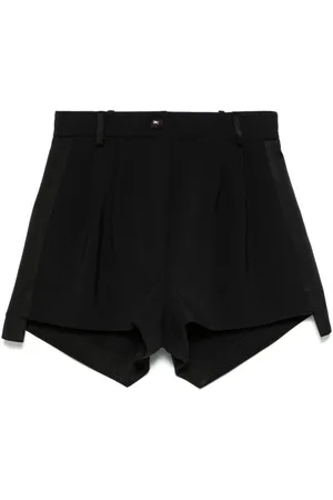 Elisabetta Franchi Korte broeken, Dames, Zwart, XS, Leer, Getailleerde crêpe shorts met logo-knoopsluiting