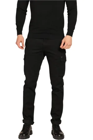 Masons Broeken, Heren, Zwart, L, Extra Slim Fit cargobroek van gabardine