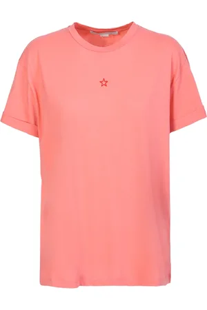 Stella McCartney Tops, Dames, Roze, M, Katoen, T-shirt van katoen met sterrenborduursel