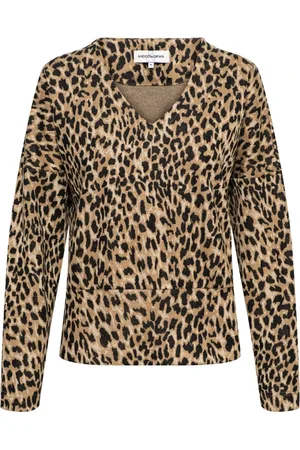 &Co Woman Tops, Dames, Bruin, XL, Polyester, Top met dierenjacquard en V-hals