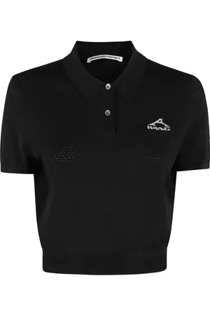 Alexander Wang Tops, Dames, Zwart, S, Zwarte Mesh Polo Tee Korte Mouw