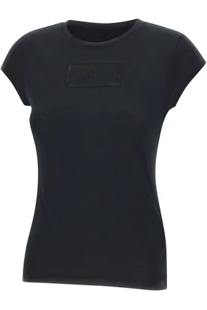 Elisabetta Franchi Tops, Dames, Zwart, M, Zwarte Modal Shirt met Ronde Hals
