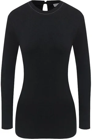 Brunello Cucinelli Tops, Dames, Grijs, L, Katoen, Antracietkleurige trui met Monili-kettingen