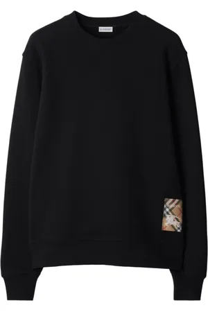 Burberry Truien, Heren, Zwart, XL, Check-Patch Crewneck Sweatshirt