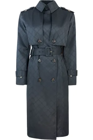 Elisabetta Franchi Mantels, Dames, Zwart, M, Polyester, Trenchcoat van technische jacquardstof