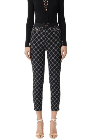 Elisabetta Franchi Broeken, Dames, Zwart, M, Polyester, Broek van crêpe met diamantprint