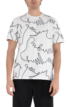 Msgm Tops, Heren, Wit, S, Katoen, Katoenen All-Over Print T-Shirt