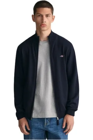 GANT Sweatshirts & Hoodies, Heren, Blauw, M, Wol, Wollen vest met rits