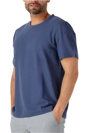 SELECTED Tops, Heren, Blauw, S, Blauwe Pique O-Neck Tee voor Heren