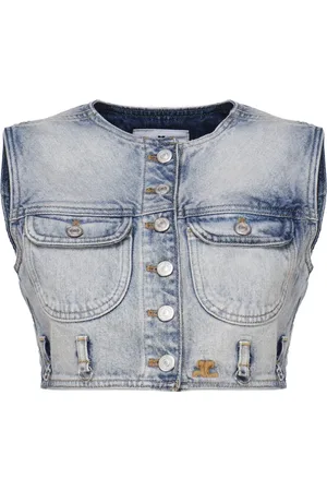 Courrèges Jassen, Dames, Blauw, M, Denim, Multiflex Denim Cropped Vest